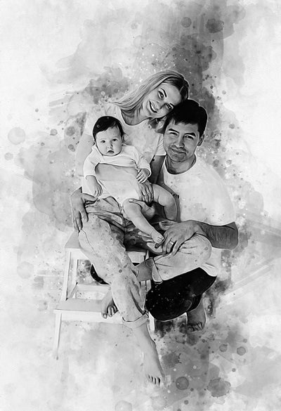 Family with baby portrait painting art print