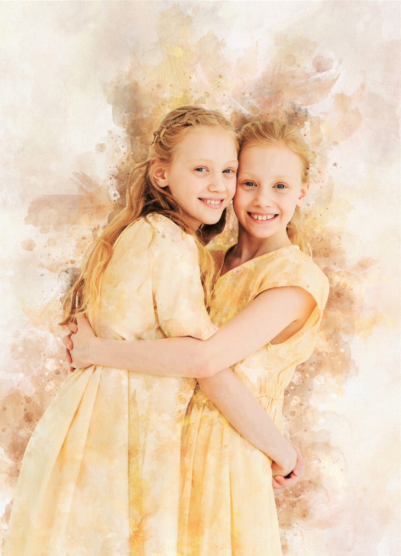 Sisters watercolor portrait print
