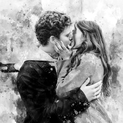 Engagement Photo Painting Black and White Wall Art